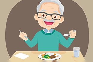 illustration of happy man eating  