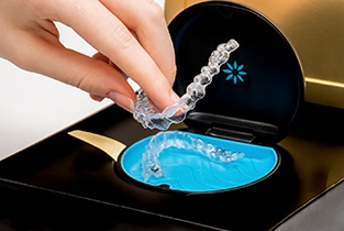 Invisalign aligners in a protective case 