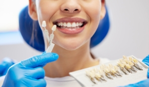 a patient visiting their dentist to receive veneers